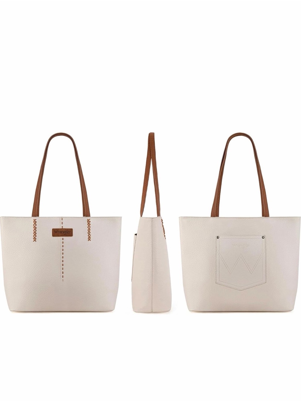 Wrangler Cream Tote with Brown Straps NEW NWT Western Wrangler pocket Purse - Picture 3 of 10